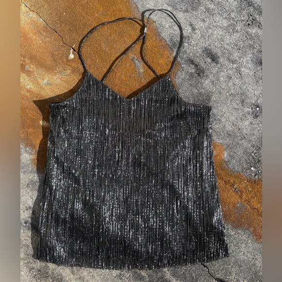 Express Metallic Shimmering Black Spaghetti Strap Tank Top Camisole - Picture 2 of 9